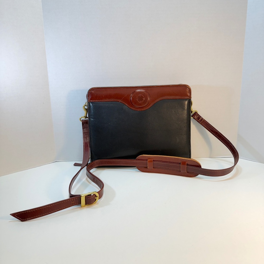 Franklin Covey Classic Planner Black Brown Leather Crossbody Organizer Strap VTG